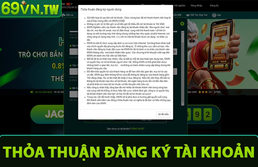 Đồng ý với thỏa thuận người chơi khi tạo tài khoản
